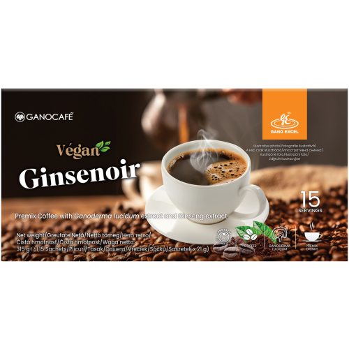 Cafea vegană cu Ganoderma lucidum și ginseng – Ganocafé Végan Ginsenoir, 15 plicuri